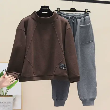 秋冬新款减龄显瘦长袖宽松加绒卫衣女卫裤高腰束脚休闲运动裤套装商品大图