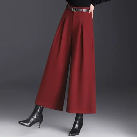 毛呢阔腿裤女秋冬2023新款高腰宽松九分裙裤通勤垂感厚款休闲长裤商品大图