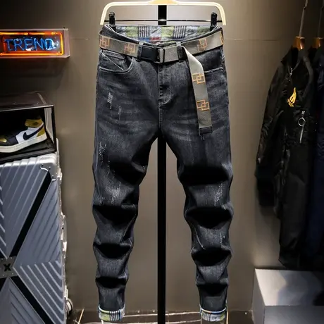 秋冬款潮牌日系复古牛仔裤男直筒宽松男士长裤子男百搭男生小脚裤图片