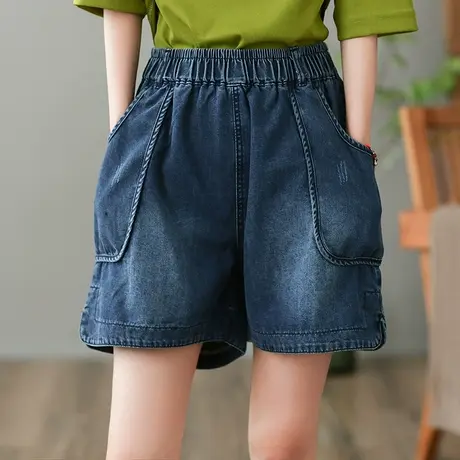 dza 高腰显瘦短款牛仔裤女2023夏季纯棉休闲短裤宽松百搭阔腿裤子商品大图