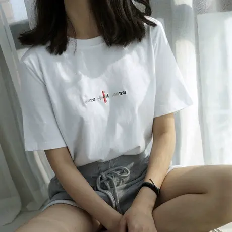 白色短袖女纯棉t恤宽松2024年夏季韩版百搭刺绣ins潮体恤上衣夏图片
