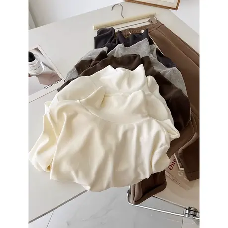 磨毛德绒长袖T恤女秋冬加绒加厚款内搭修身显瘦打底衫高领上衣服商品大图