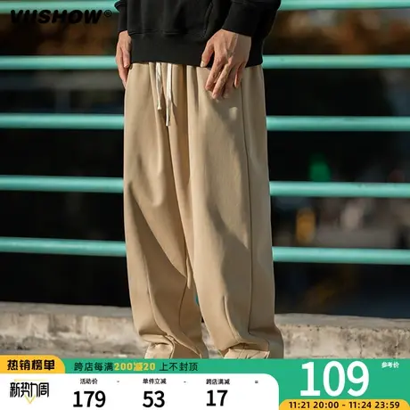 VIISHOW卡其色工装裤子男冬季直筒裤阔腿裤休闲裤加大裤秋冬长裤商品大图