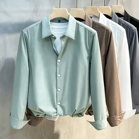 白色衬衫男上班长袖冰丝免烫抗皱纯色男士衬衣商务休闲高端春秋潮商品大图