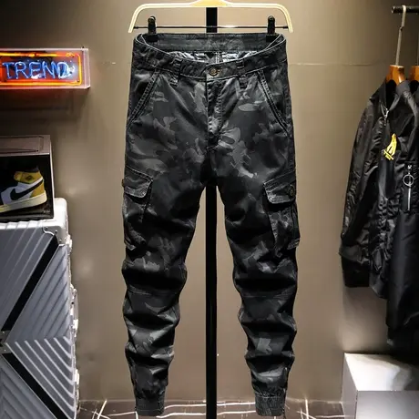 春夏季余文乐潮牌工装裤男束脚迷彩裤男休闲长裤子男韩版潮流多袋商品大图