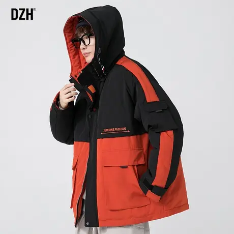 男士拼接棉服男款冬季美式连帽厚外套加厚保暖工装棉袄2024年新款商品大图