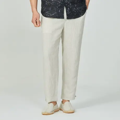 中国风亚麻裤男宽松直筒九分裤大码体闲夏季薄款男裤棉麻运动裤子商品大图