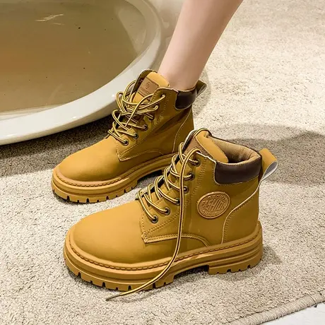 大黄靴厚底马丁靴女英伦风2024年新款秋冬加绒短靴复古靴子ins潮商品大图