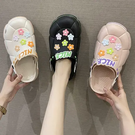 洞洞鞋凉鞋女夏季时尚外穿ins潮可爱花朵防滑厚底沙滩包头凉拖鞋商品大图