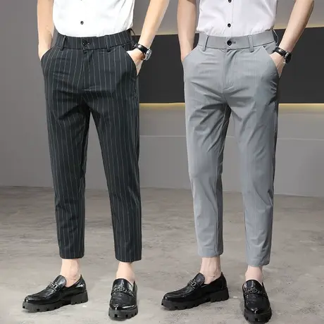 九分条纹西裤男士修身小脚商务正装休闲裤子春夏季薄款夏天轻熟风商品大图