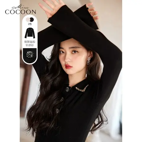 missCOCOONpolo领黑色毛针织衫女2023新款春装小众设计感套头上衣商品大图