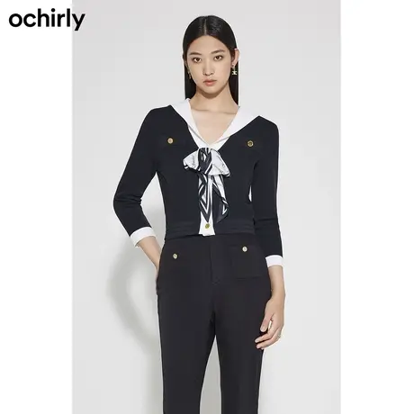 【呼呼严选专享】黑标系列 欧时力 海军领针织外套女新款春装学院商品大图