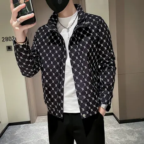 春秋季设计感外套男痞帅休闲满印字母2023新款男装上衣潮牌夹克衫商品大图