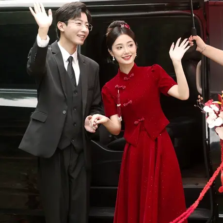 中式旗袍敬酒服2023新款新娘高级感订婚礼服结婚秀禾服出阁服嫁衣商品大图