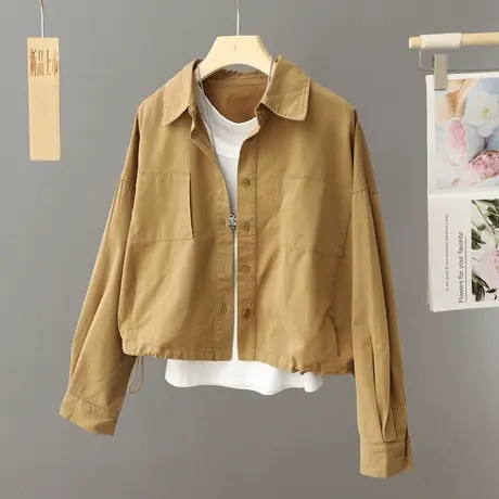 小个子短款工装外套女士休闲机车风夹克衫上衣显瘦设计感衬衫开衫商品大图