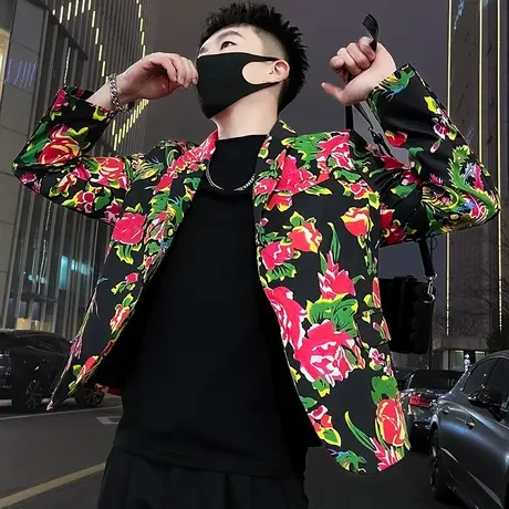 国潮网红东北大花爆款西服外套男春季2024新款ins休闲夹克小西装图片