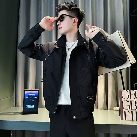 春季个性工装立领夹克男潮牌韩版休闲痞帅男装褂子百搭春款外套潮商品大图