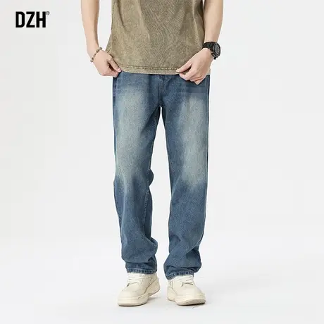 青少年蓝色直筒牛仔裤男大码宽松2024新款高街裤子男款春季休闲裤商品大图