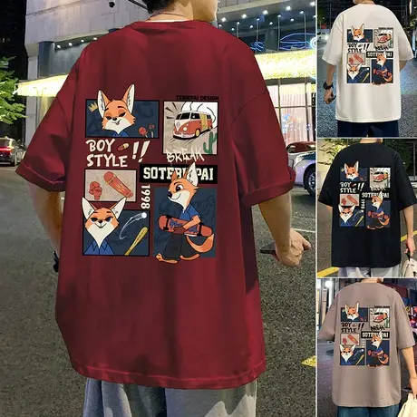 美式潮牌纯棉短袖t恤男女夏季新款宽松卡通半袖情侣小众体恤上衣商品大图