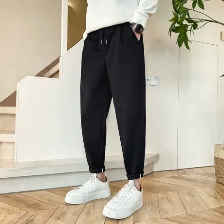 春秋季时尚休闲纯色轻熟风韩版修身卫裤网红潮牌个性百搭哈伦裤图片