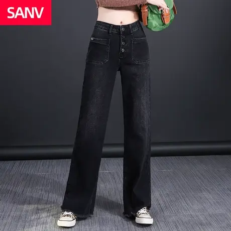 高腰黑色直筒牛仔裤女2023年春秋新款显高瘦型身材别致宽松阔腿裤图片