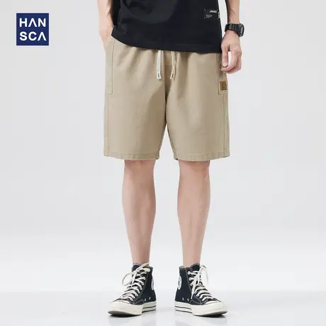 hansca卡其色短裤男夏季薄款潮牌宽松休闲纯棉潮流运动外穿五分裤商品大图