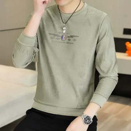 长袖T恤男2023秋季新款休闲百搭加肥加大打底衫圆领卫衣外套上衣商品大图