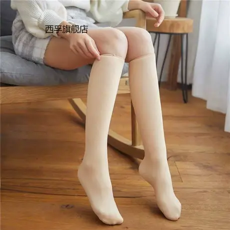 秋冬加绒加厚小腿袜雪地袜中筒袜长筒袜子女过膝保暖护膝地板袜商品大图