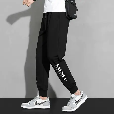 长裤子男韩版潮流夏季薄款休闲黑色运动裤九分抽绳束脚小脚卫裤男商品大图