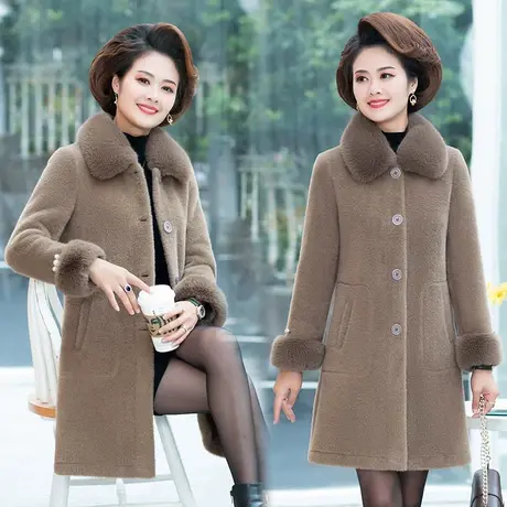 妈妈冬装水貂绒外套中年女装加绒冬装中老年人女秋冬季中长款大衣商品大图