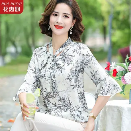 中年妈妈夏装2023新款中袖t恤40岁50中老年女装时尚上衣服薄衬衫商品大图