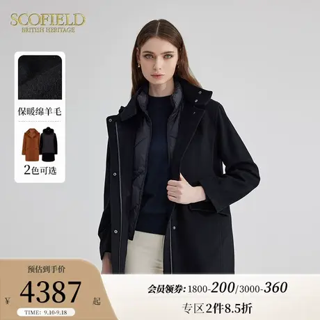 【羊毛100%】Scofield女装连帽通勤休闲黑色毛呢大衣外套秋冬新品商品大图