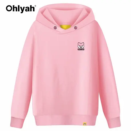 Ohlyah品牌2023新款韩版宽松纯棉卫衣女粉色连帽衫学生简约闺蜜装商品大图