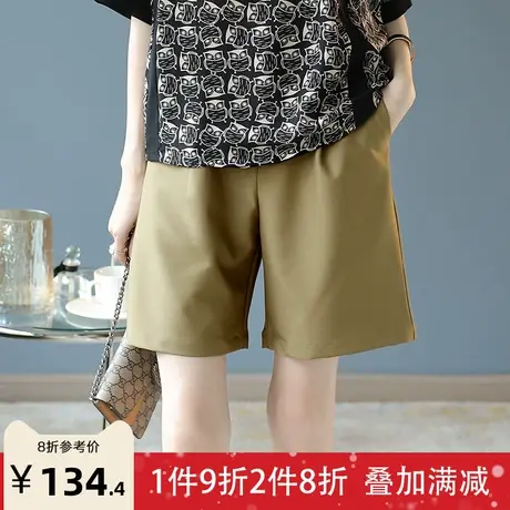宝诗黎咖色直筒休闲西装短裤2023夏季新款裤子高腰显瘦宽松女裤薄商品大图