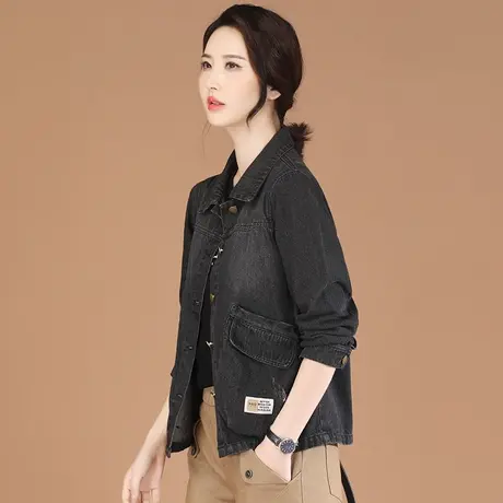 韩潮袭人复古长袖黑色休闲牛仔外套女2023秋装新款百搭牛仔衣夹克图片
