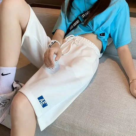 五分短裤女2022春夏季薄款宽松高腰a字垂感显瘦阔腿直筒奶牛短裤图片