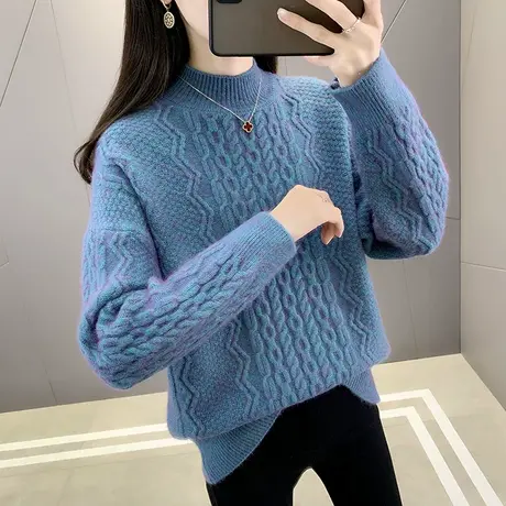 2023年女装新款秋冬季慵懒风套头针织衫高领初恋感软糯毛衣女上衣商品大图