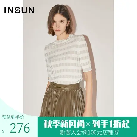 [即刻出行]恩裳COVER春秋摩登格纹上衣空气感水溶纱针织衫图片