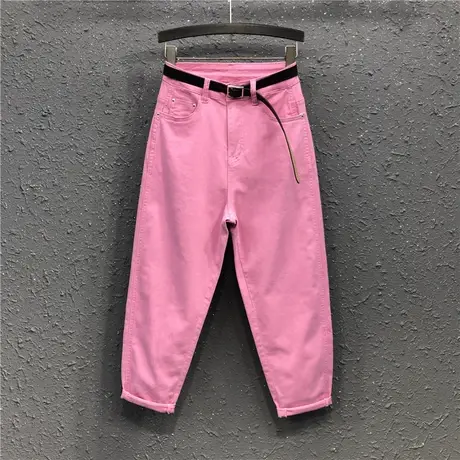欧货夏季新款休闲糖果色个性老爹裤女高腰宽松显瘦薄款牛仔哈伦裤商品大图