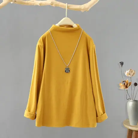 2023秋装新款韩范百搭半高领套头t恤女长袖打底衫宽松短款上衣女图片