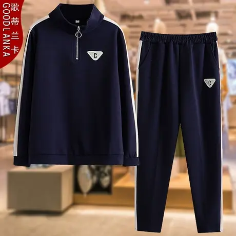 加肥加大码中年妈妈春秋运动套装新款洋气宽松休闲卫衣女士两件套商品大图