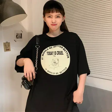 欧货大版ins短袖t恤女2020早春韩版宽松原宿bf慵懒风半袖上衣服潮图片