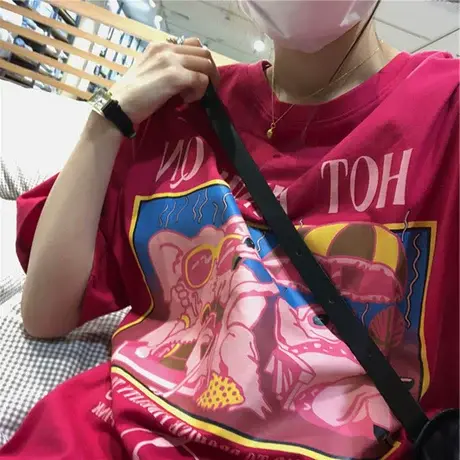 纯棉短袖t恤女夏季薄款宽松韩版ins超火设计感小众chic港味上衣服商品大图