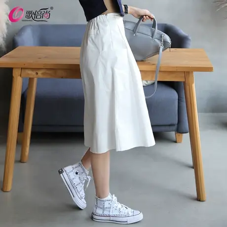歌倍尚中长款裤裙女2022春夏新款高腰时尚休闲宽松白色七分阔腿裤图片