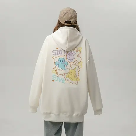oversize趣味印花连帽卫衣女秋冬加绒加厚ins潮牌设计感宽松外套商品大图