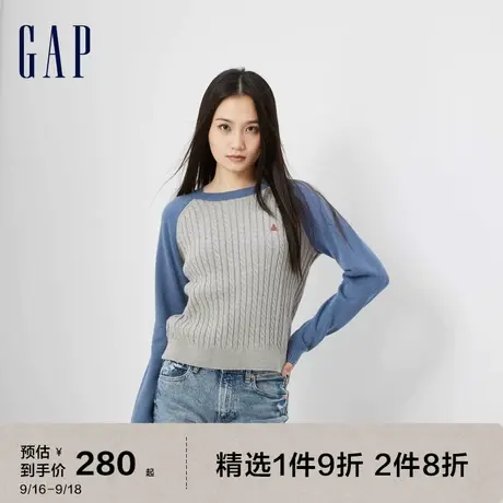 【双11预售】Gap女装秋冬2023新款LOGO撞色插肩袖圆领毛衣714970图片