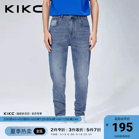 kikc牛仔裤男2023春夏新款商场同款字母印花潮流休闲弹力水洗裤子图片
