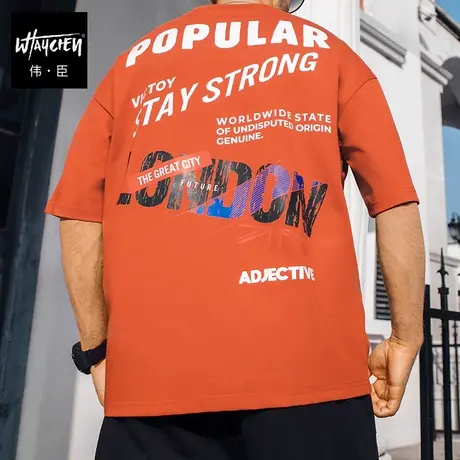 伟臣潮流高街大码男装短袖T恤胖子加肥加大宽松五分袖肥佬体恤男商品大图