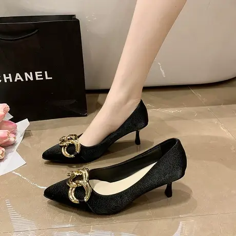 永希高跟鞋女夏季2023新款设计感小众风法式高级感配裙子黑色单鞋商品大图