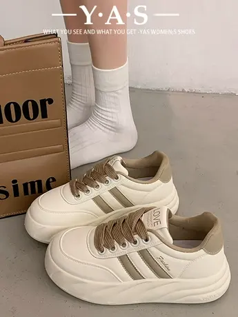 网红面包鞋单鞋2024春季新款韩版休闲鞋女百搭软底小白鞋厚底增高商品大图